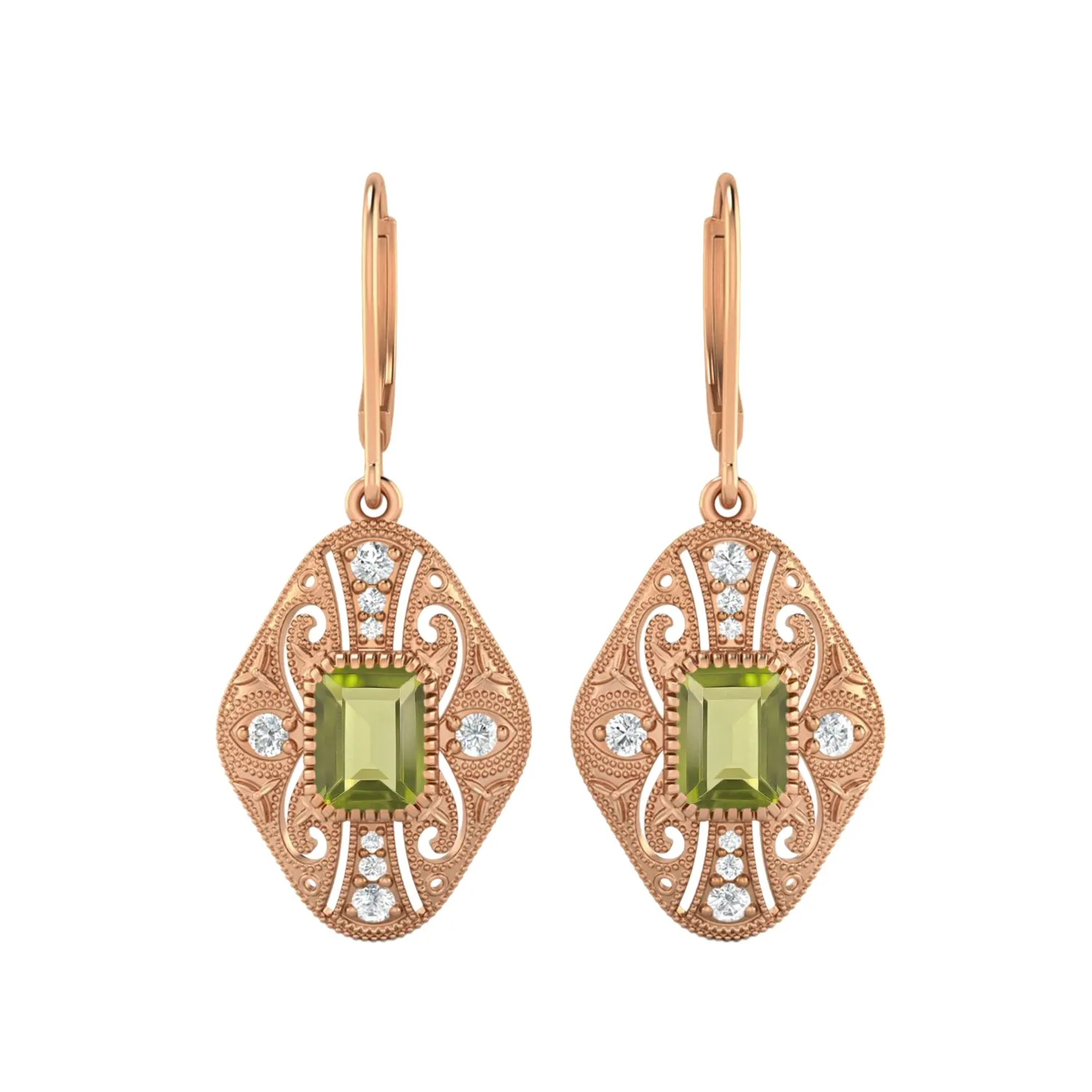 8X6 MM Octagon Shape Peridot Gemstone 925 Sterling Earrings