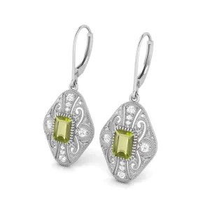 8X6 MM Octagon Shape Peridot Gemstone 925 Sterling Earrings