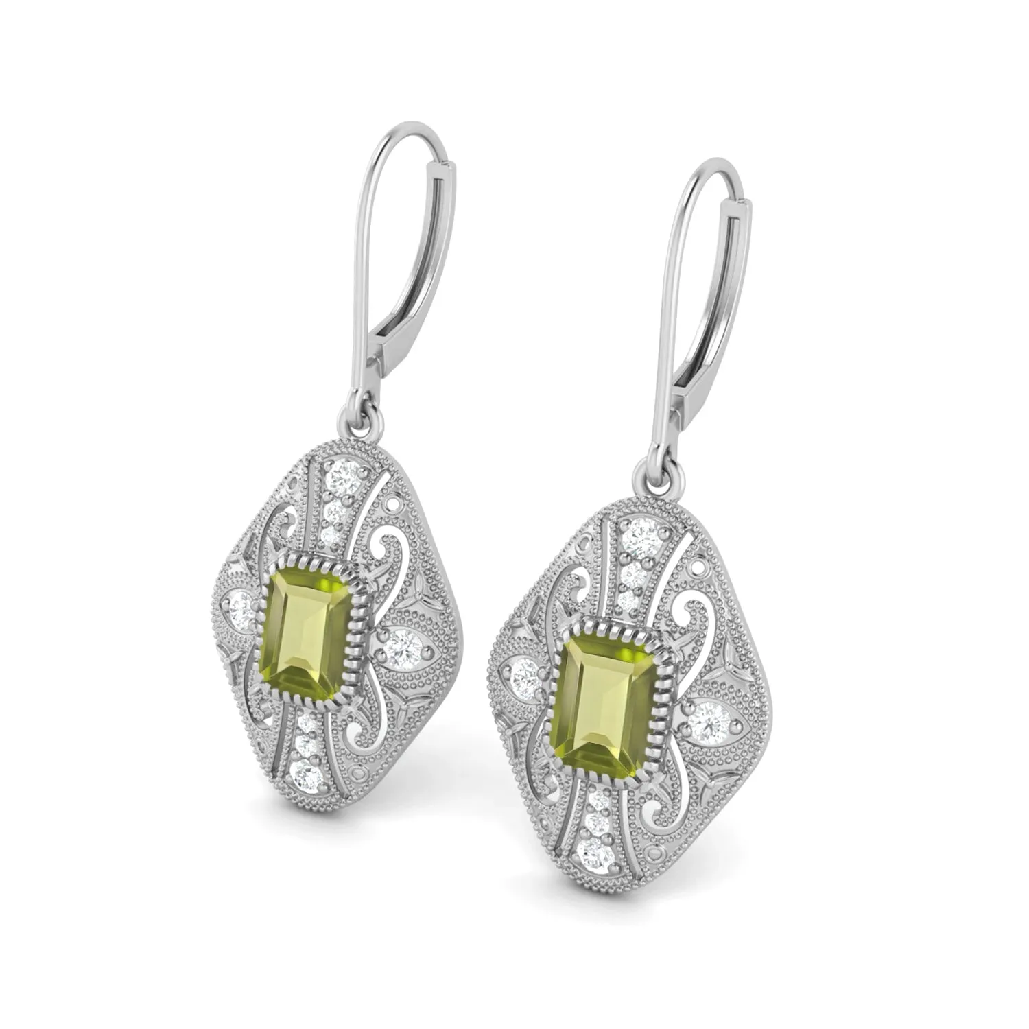 8X6 MM Octagon Shape Peridot Gemstone 925 Sterling Earrings