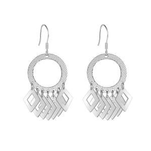 925 Sterling Silver Hollow Circle Rhombus Drop Earrings, Party Fashion Jewelry for Women