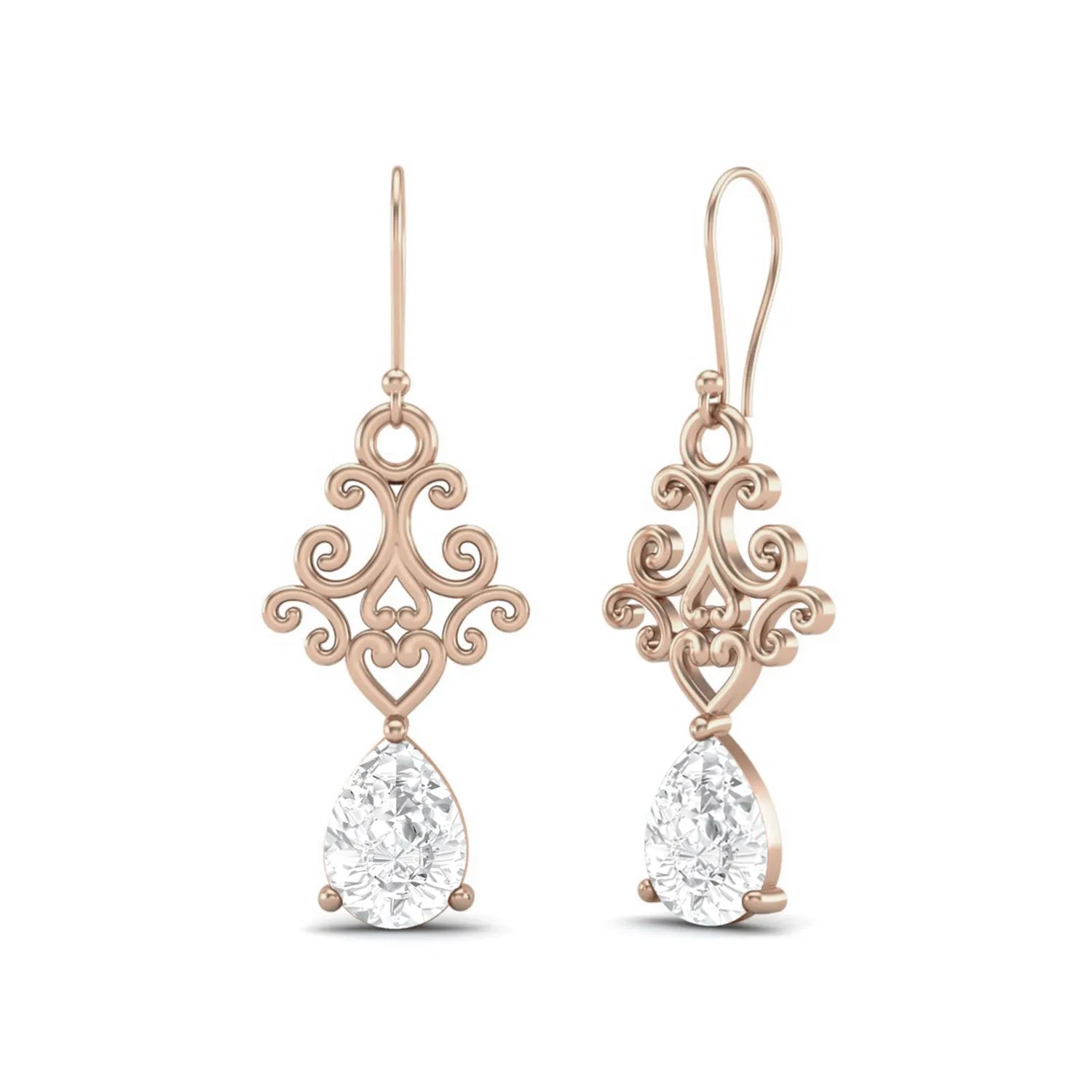 925 Sterling Silver Pear Moissanite Filigree Drop Dangle Earrings For Women