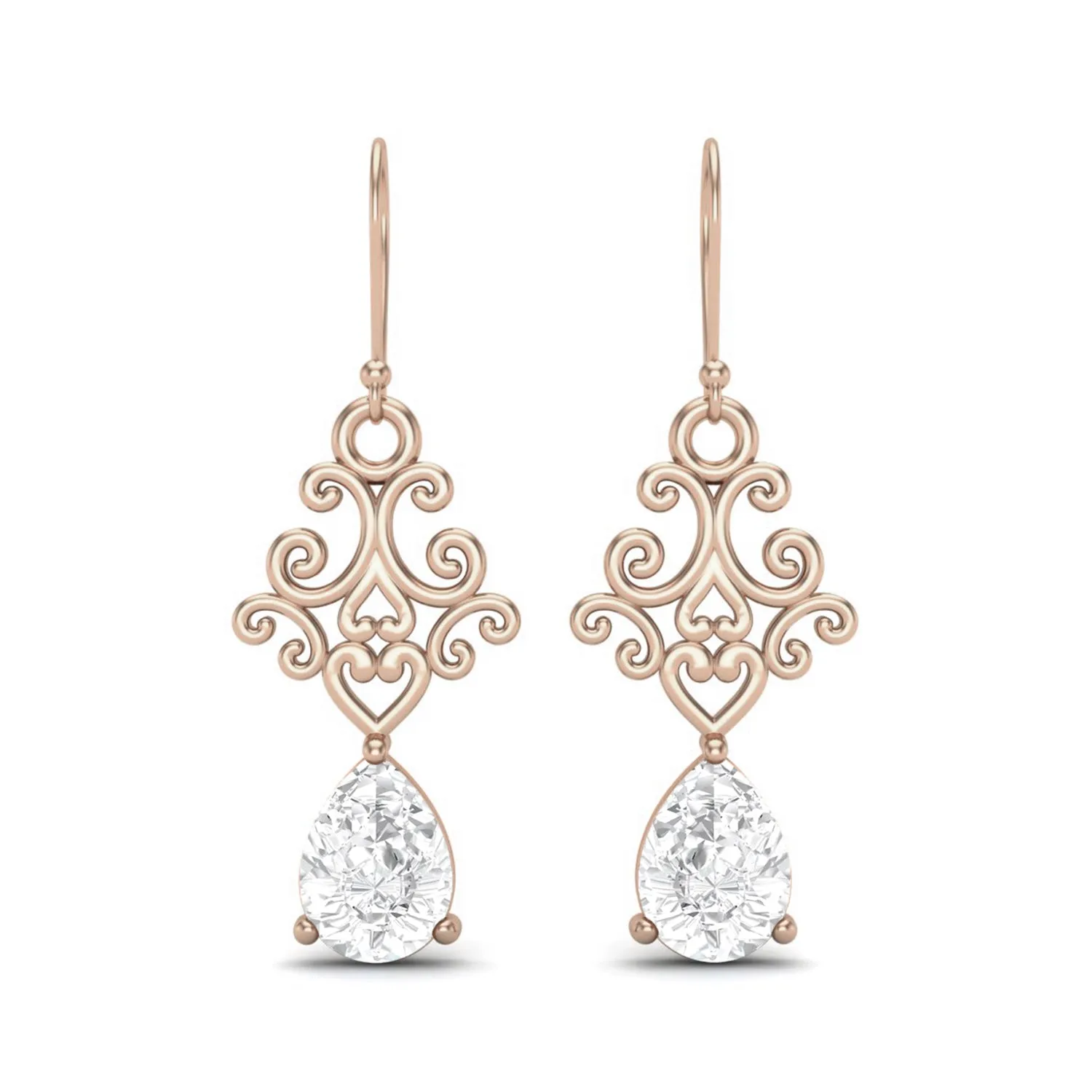 925 Sterling Silver Pear Moissanite Filigree Drop Dangle Earrings For Women
