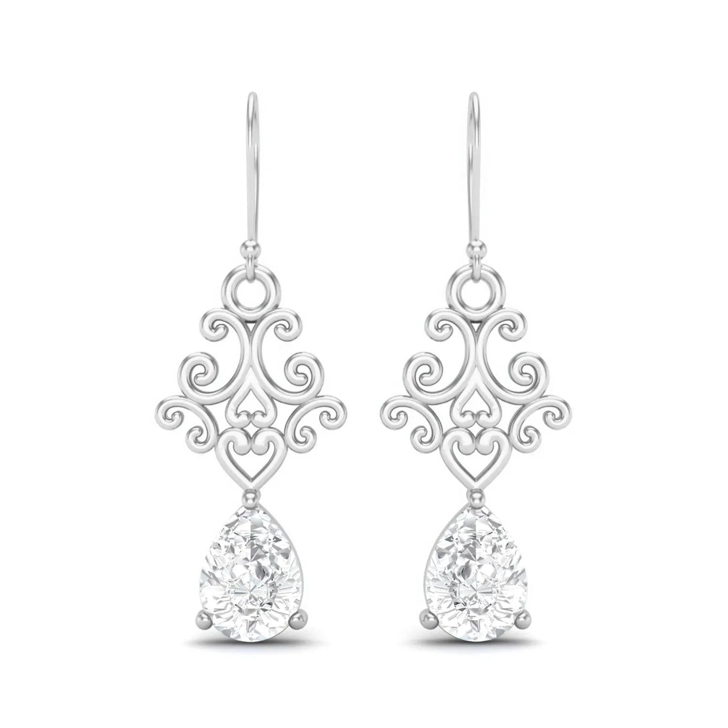 925 Sterling Silver Pear Moissanite Filigree Drop Dangle Earrings For Women
