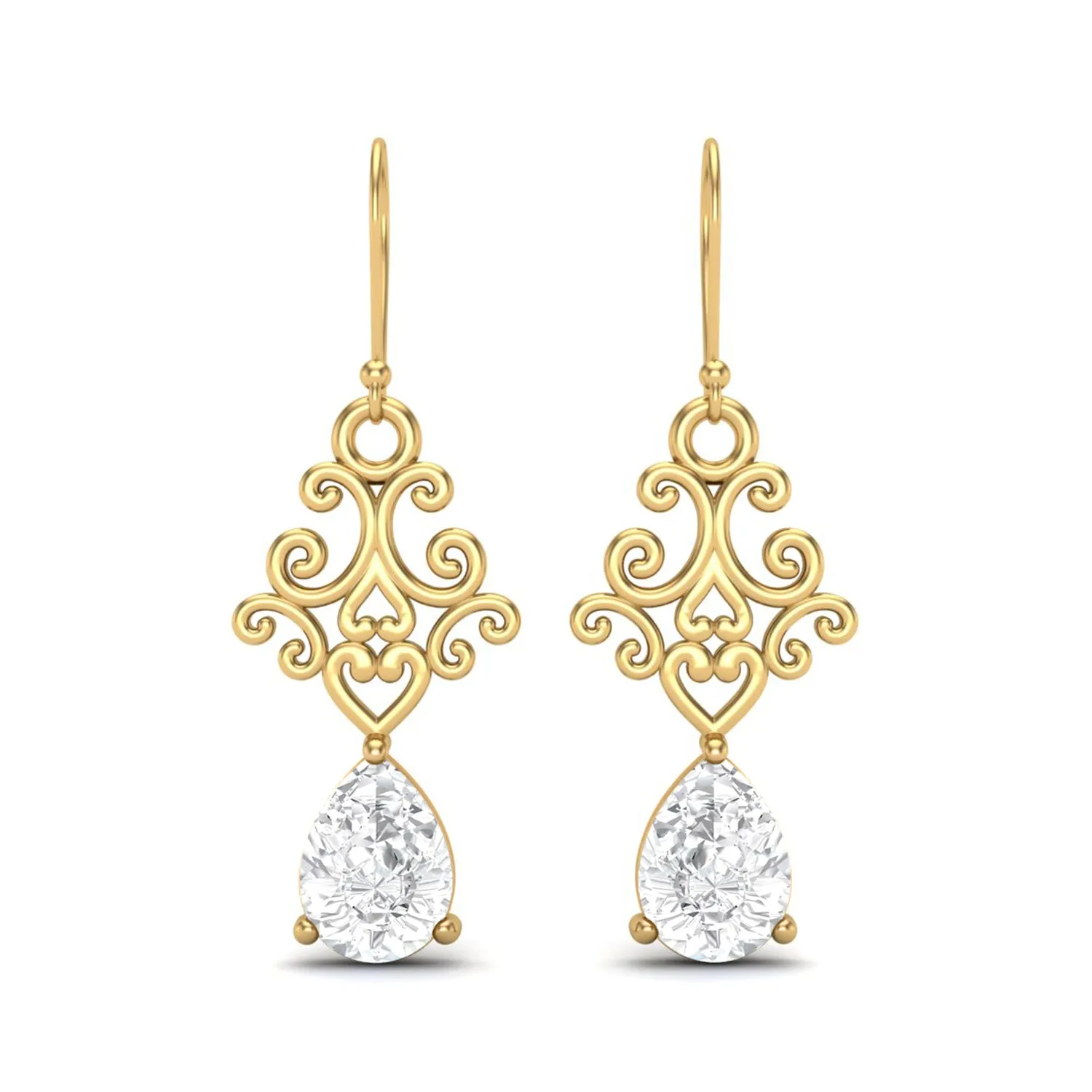 925 Sterling Silver Pear Moissanite Filigree Drop Dangle Earrings For Women
