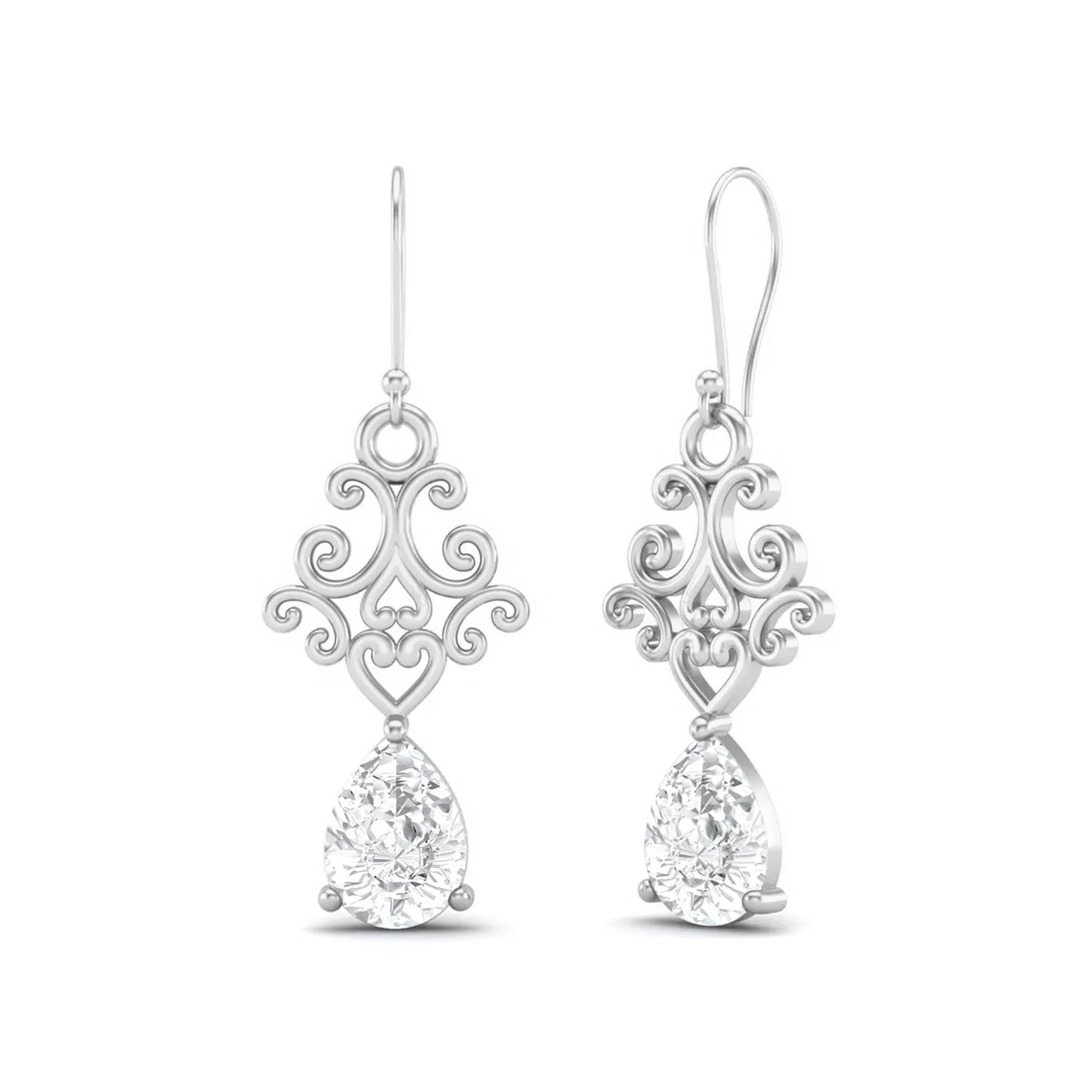 925 Sterling Silver Pear Moissanite Filigree Drop Dangle Earrings For Women