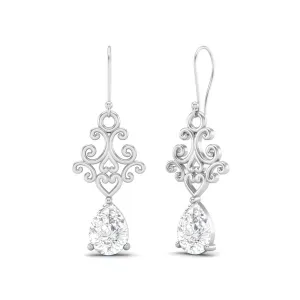 925 Sterling Silver Pear Moissanite Filigree Drop Dangle Earrings For Women