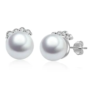 925 Sterling Silver Pearl Stud Earrings with Cubic Zirconia Wedding Earrings for Women Accessories Jewelry