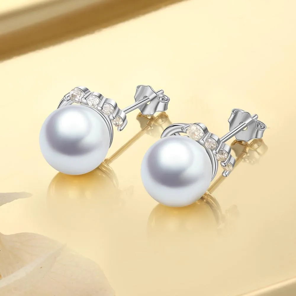 925 Sterling Silver Pearl Stud Earrings with Cubic Zirconia Wedding Earrings for Women Accessories Jewelry