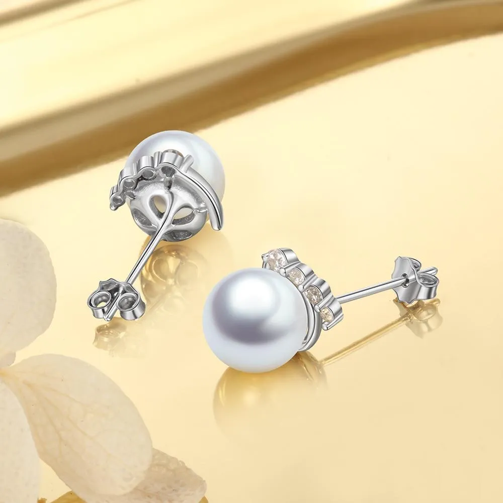 925 Sterling Silver Pearl Stud Earrings with Cubic Zirconia Wedding Earrings for Women Accessories Jewelry