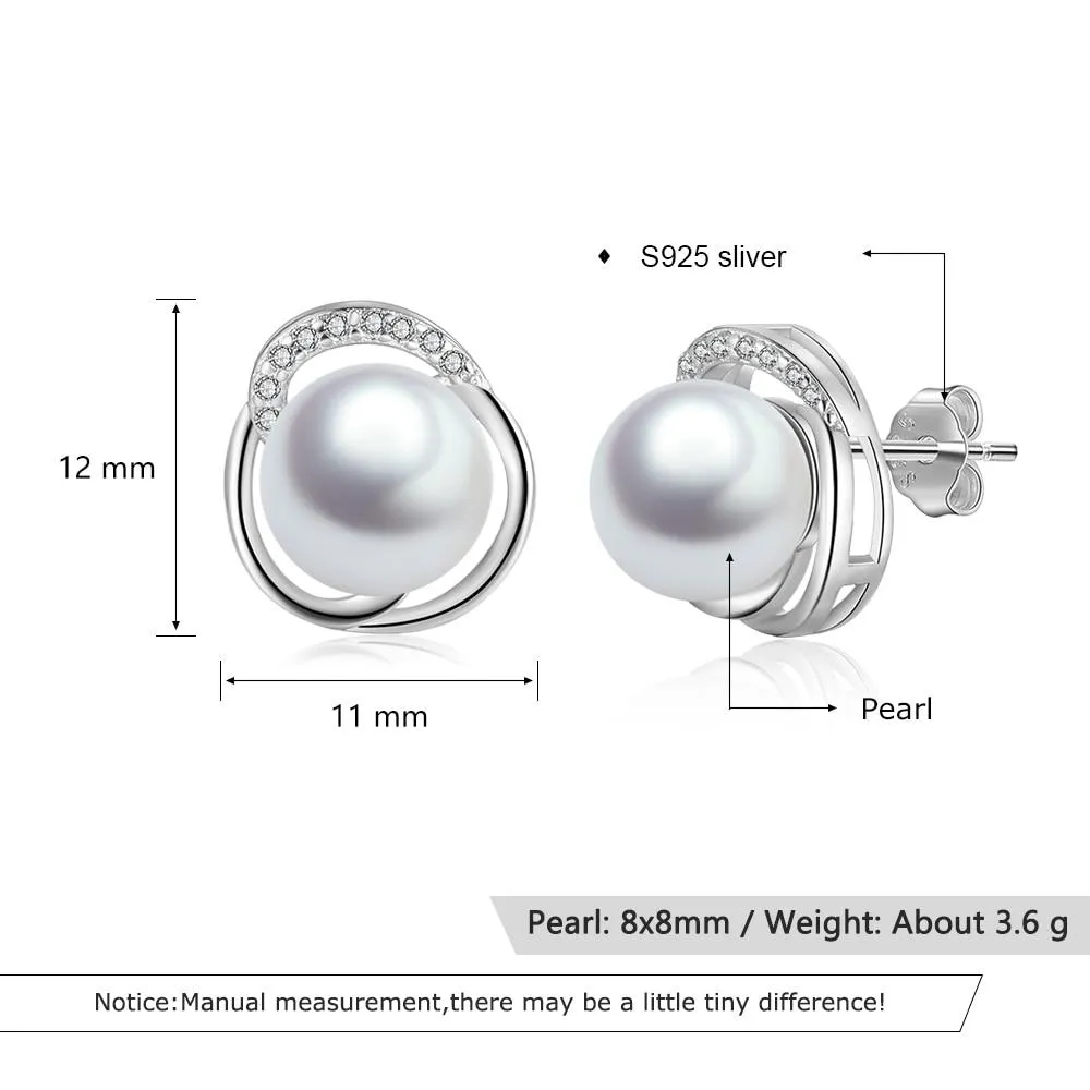 925 Sterling Silver Pearl Wedding Earrings for Women White Pearls Stud Earrings Fine Jewelry Gift for Girls