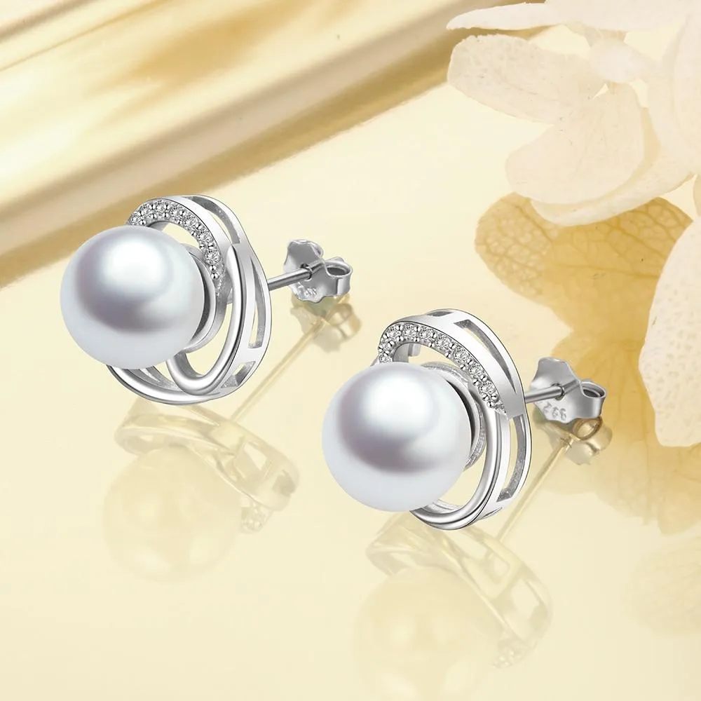 925 Sterling Silver Pearl Wedding Earrings for Women White Pearls Stud Earrings Fine Jewelry Gift for Girls