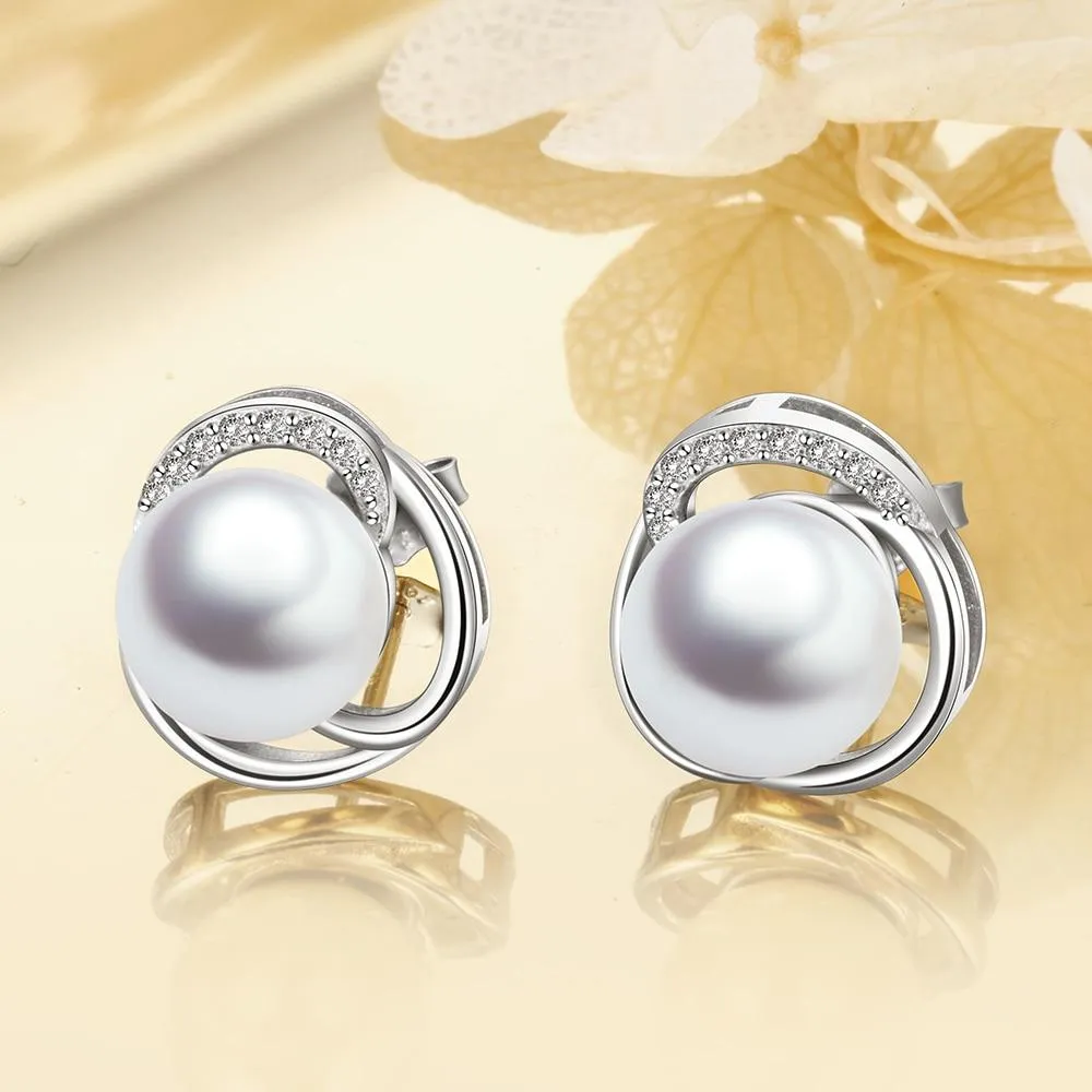 925 Sterling Silver Pearl Wedding Earrings for Women White Pearls Stud Earrings Fine Jewelry Gift for Girls