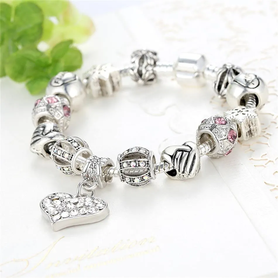925 Unique Silver Crystal Charm Bracelet