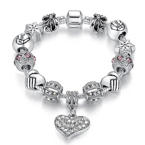 925 Unique Silver Crystal Charm Bracelet