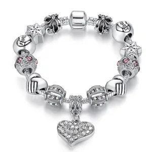 925 Unique Silver Crystal Charm Bracelet