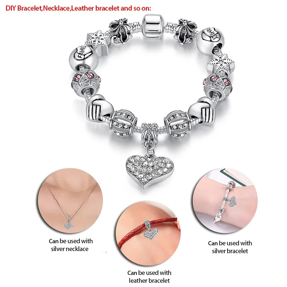 925 Unique Silver Crystal Charm Bracelet