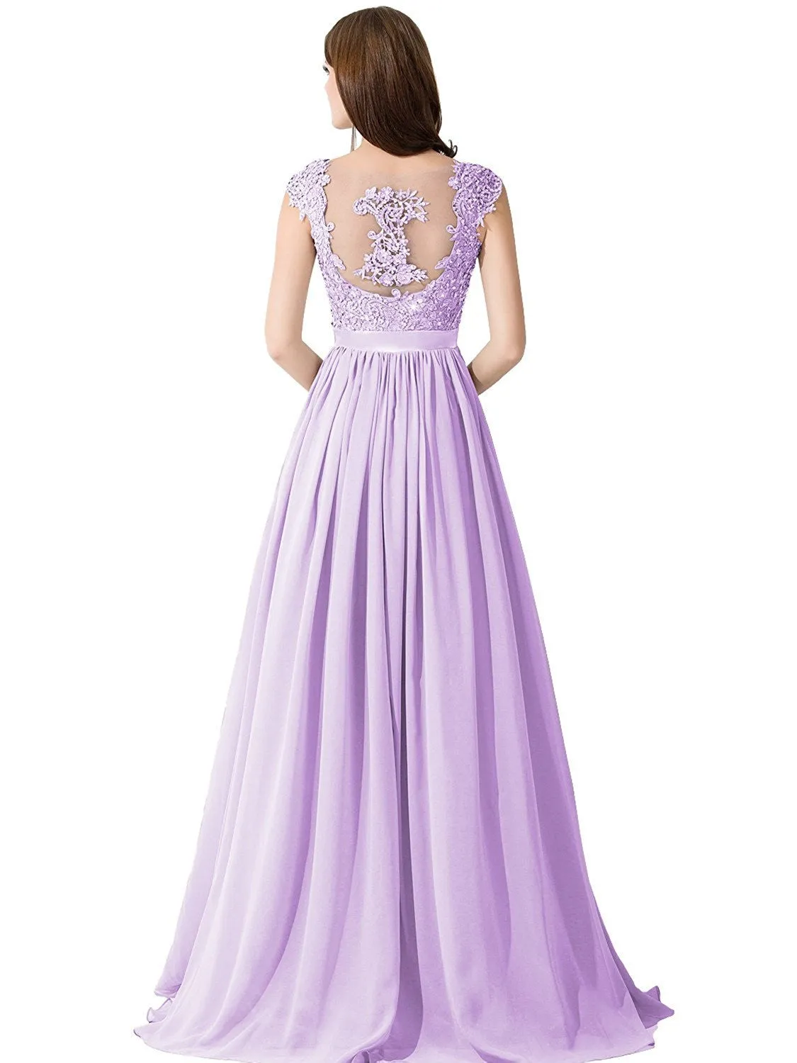 A-line Lace Chiffon Long Prom Evening Dresses