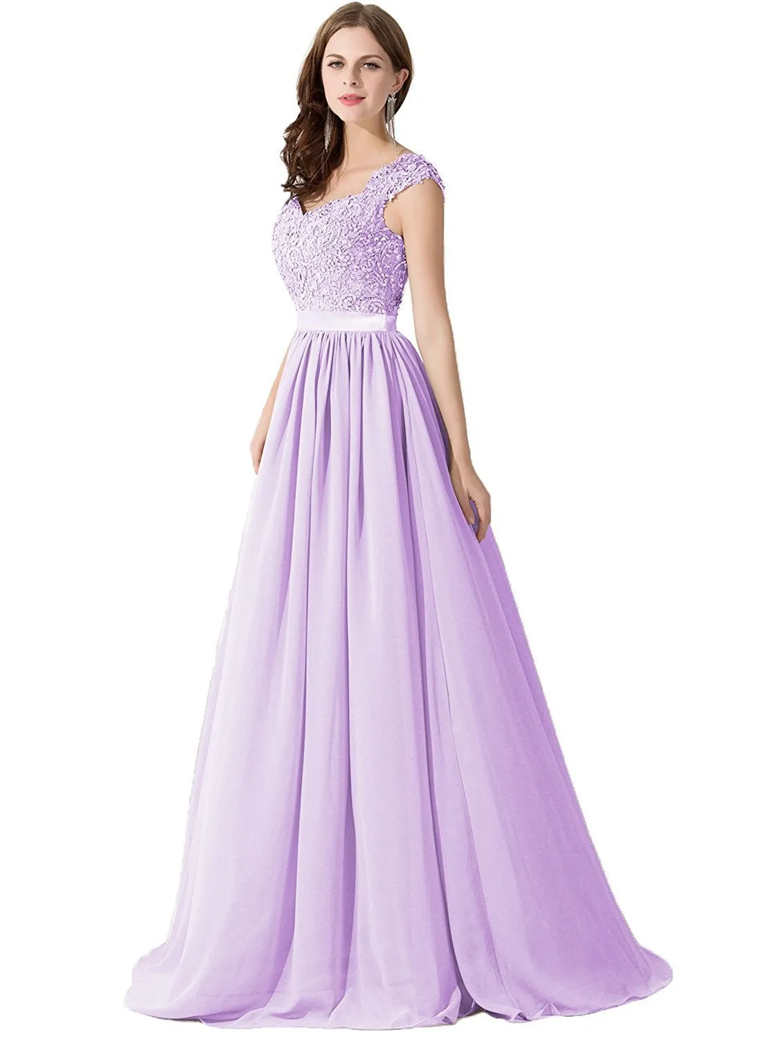 A-line Lace Chiffon Long Prom Evening Dresses