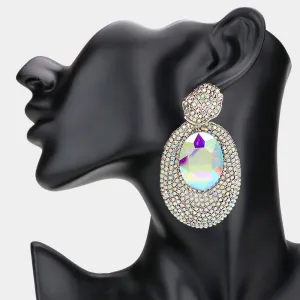 AB and Rhinestone Oval Dangle Pageant Earrings | Fashion Earrings | Prom Earrings |  627326