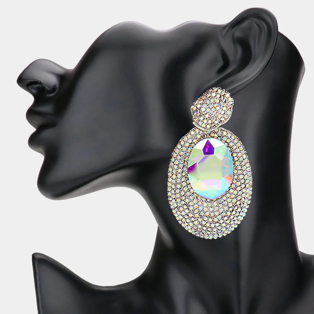 AB and Rhinestone Oval Dangle Pageant Earrings | Fashion Earrings | Prom Earrings |  627326
