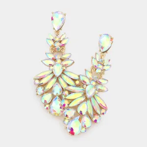 AB Crystal Cluster Pageant Chandelier Earrings on Gold  | 237252