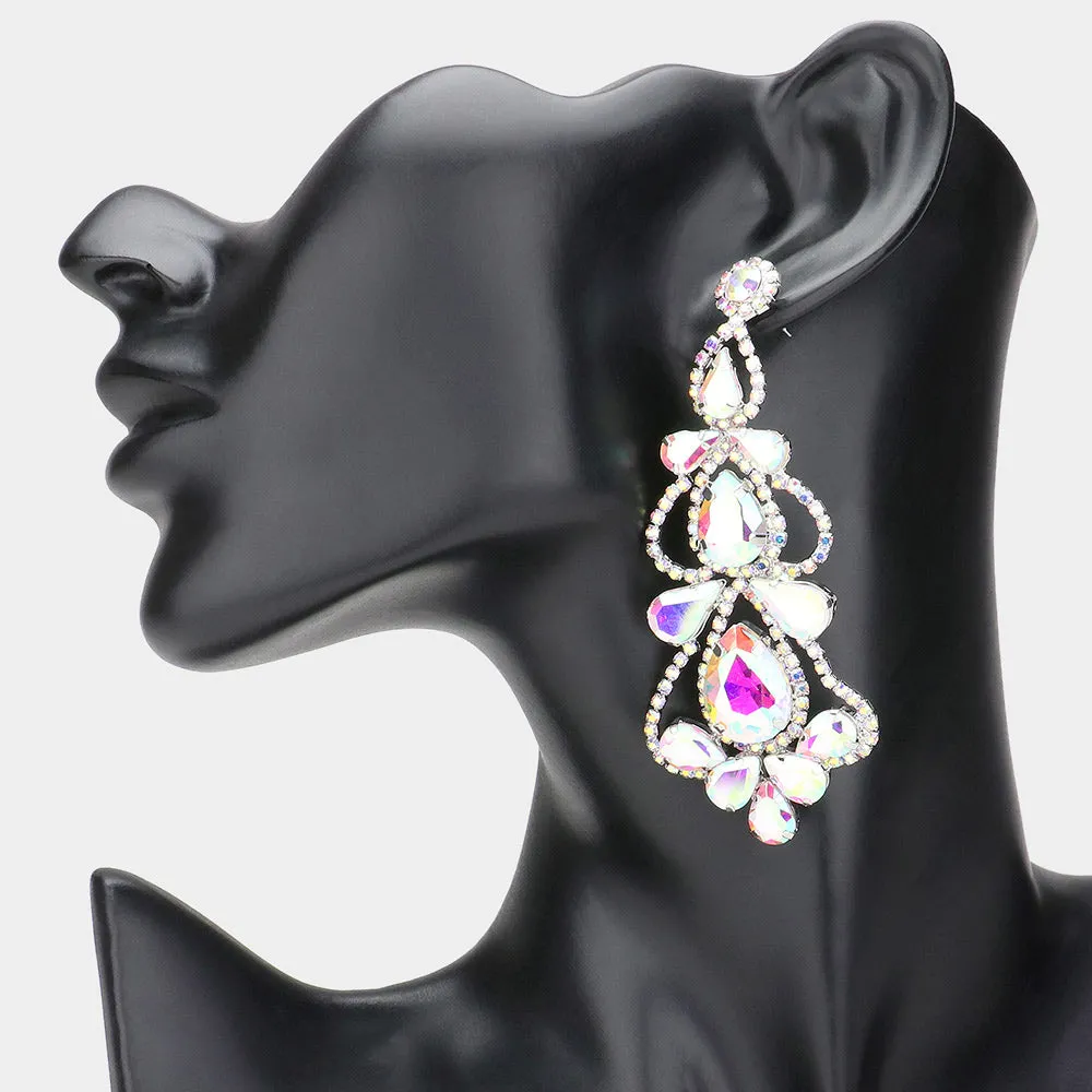 AB Teardrop Cluster Chandelier Pageant Earrings | AB Evening Earrings |  630813