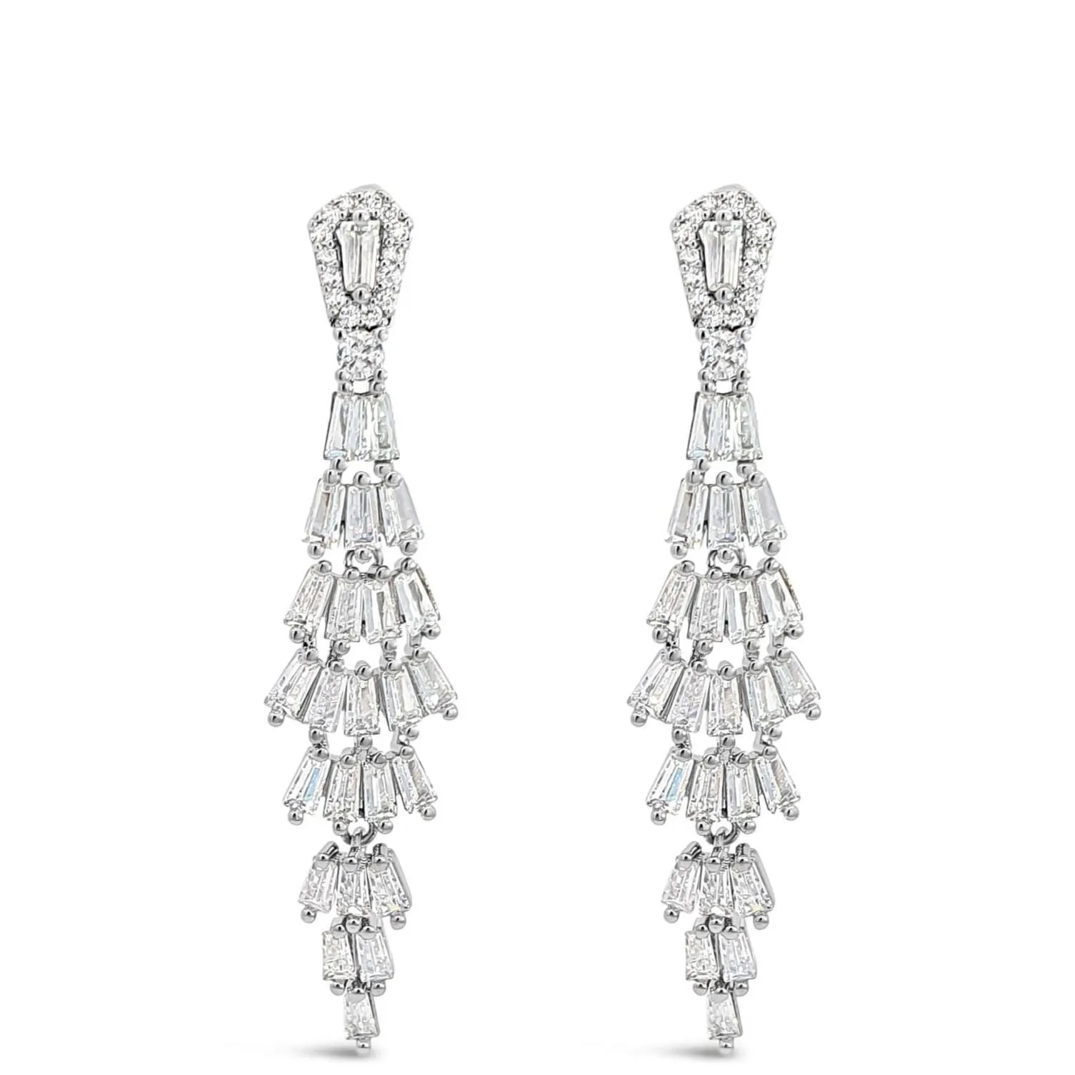 Absolute Silver & Clear Crystal Baguette Small Chandelier Earrings