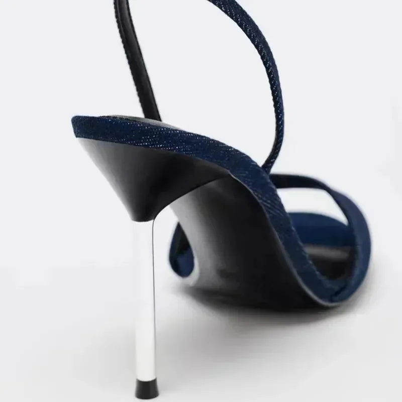 ADVBRIDGE  -  Denim Blue Thin Heeled Sandals Women Sexy Peep Toe Ankle Strap Buckle High Heels Summer Elegant Pumps Comfort Casual Sandalias