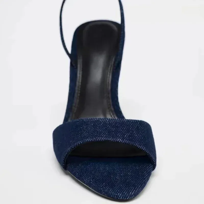 ADVBRIDGE  -  Denim Blue Thin Heeled Sandals Women Sexy Peep Toe Ankle Strap Buckle High Heels Summer Elegant Pumps Comfort Casual Sandalias