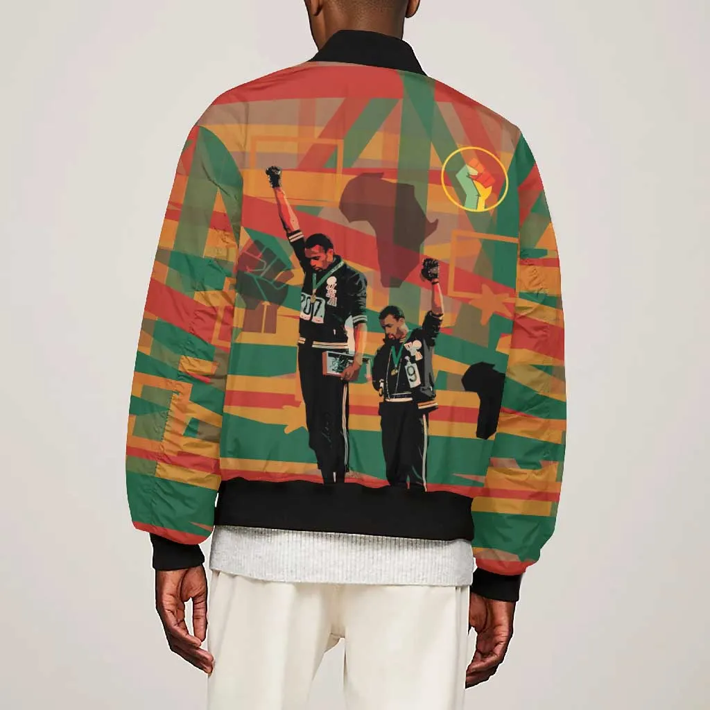 African American 1968 Bomber Jacket Black Power Fists of Freedom DT03