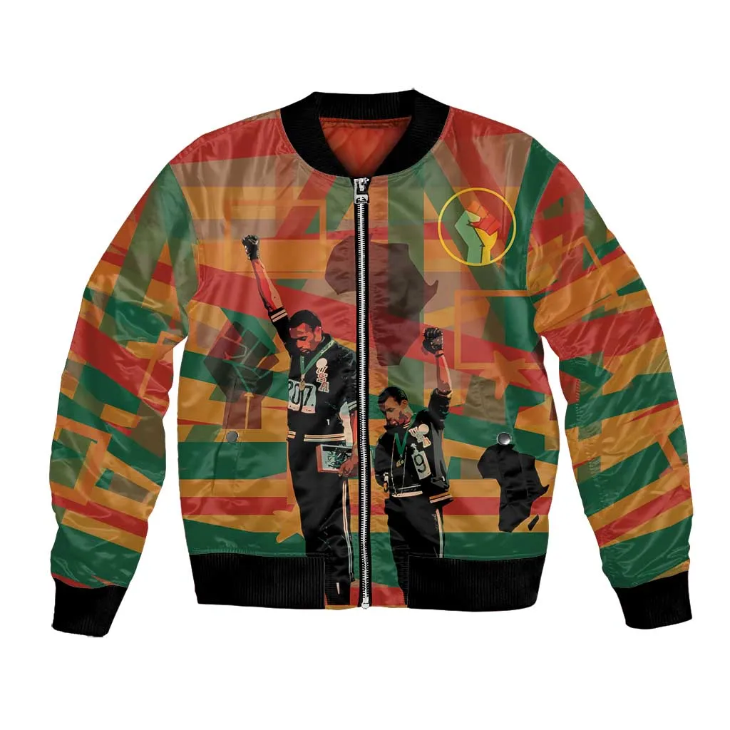 African American 1968 Bomber Jacket Black Power Fists of Freedom DT03