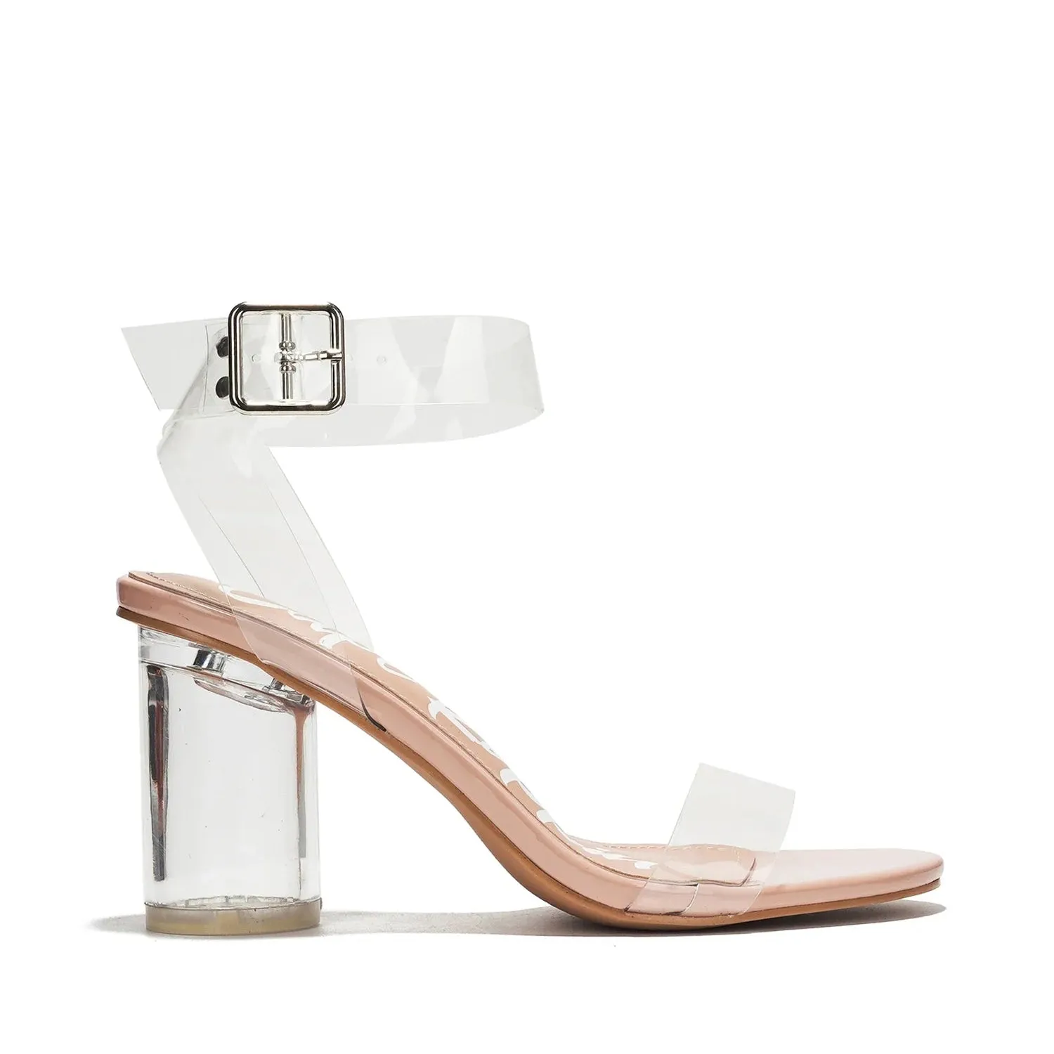 ALPA Clear Nude Ankle Strap Block Heel