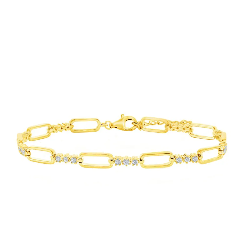 Alternating Paperclip Link & Triple Round CZ Bracelet