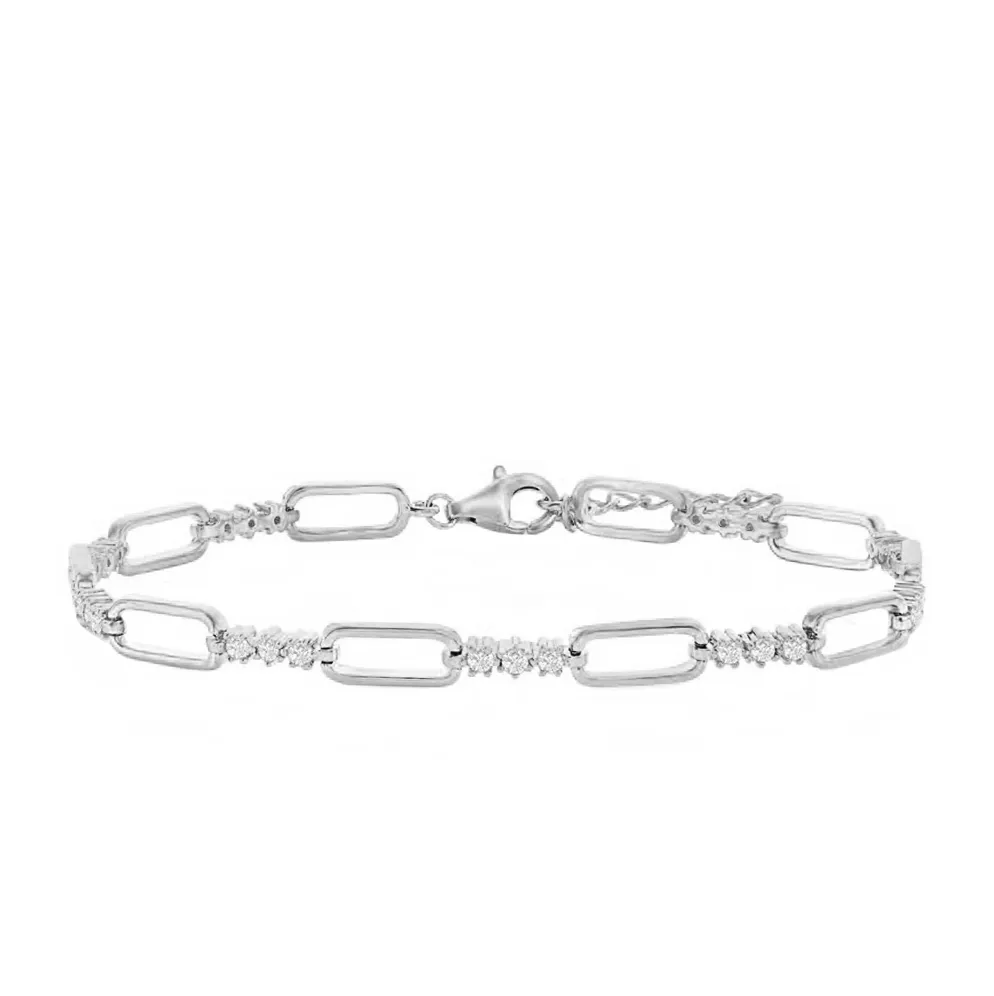 Alternating Paperclip Link & Triple Round CZ Bracelet
