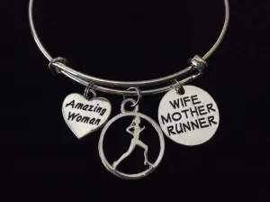 Amazing Woman Wife Mother Runner Expandable Silver Charm Bracelet Adjustable Wire Bangle Trendy