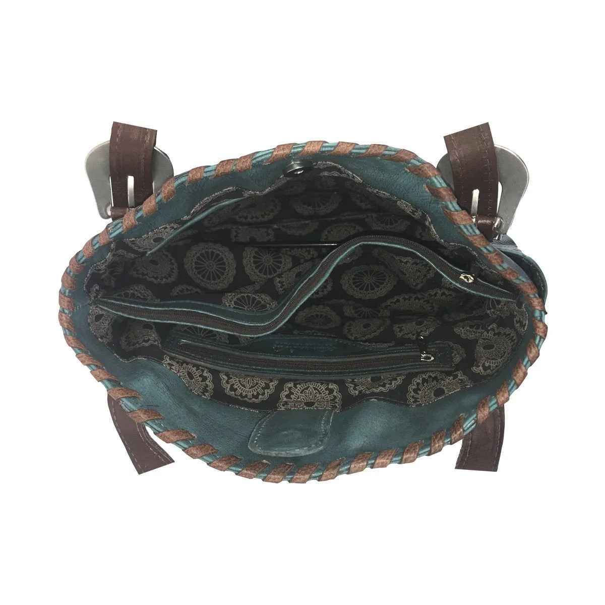 American West Handbag Lariats & Lace Collection: Leather Zip Top Tote