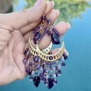 Amethyst, Cubic Zirconia, Chandelier Earrings