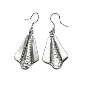 Anju Engraved Dangle Antiqued Silver Plated Earrings with Fan Pattern
