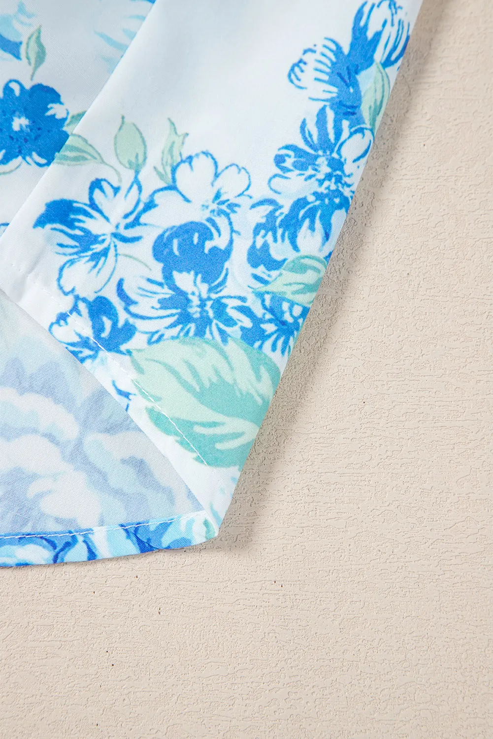 Annabelle. Sky Blue Floral Print Ruffle Sleeve Frill Shirt