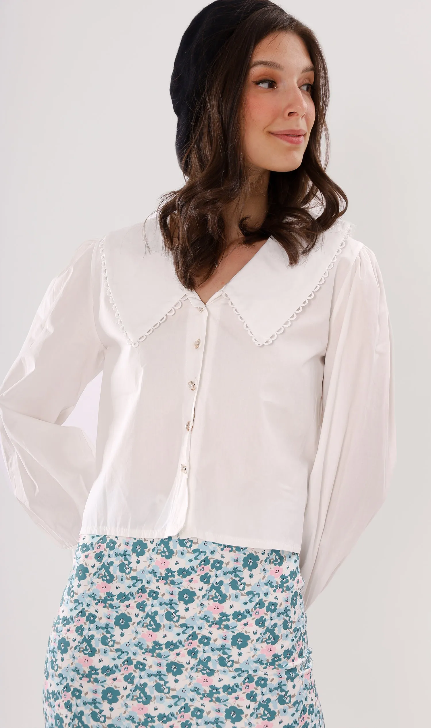 ANNALISE Prairie-Collar Top (White)