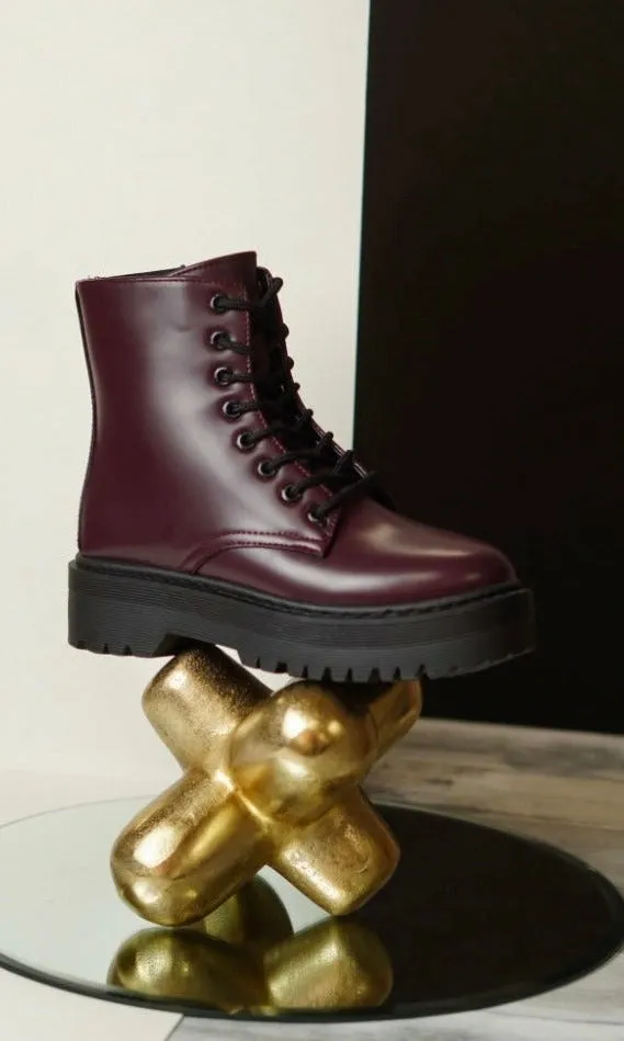 ANNY BURGUNDY PU BOOTS
