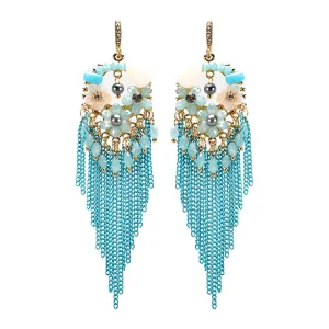 Aqua Chain and Bead Fun Fashion Chandelier Earrings | ERY1112GAQ