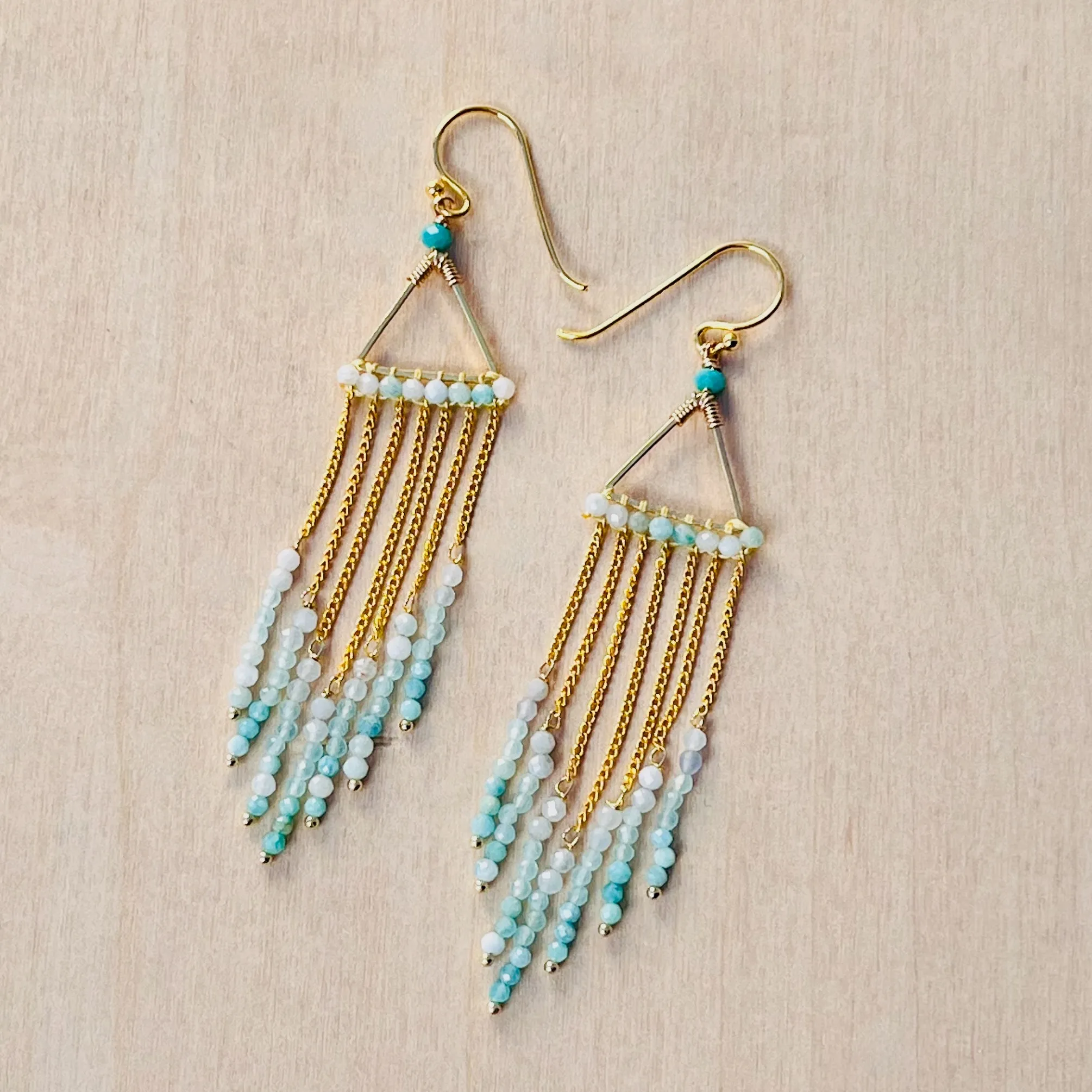 Aqua Marine Gold Free Spirit Fringe Earring
