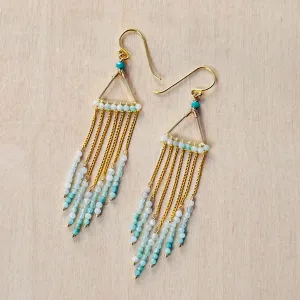 Aqua Marine Gold Free Spirit Fringe Earring