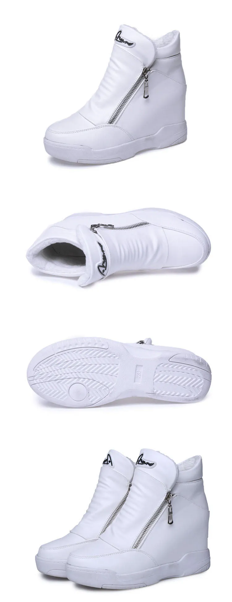 Autumn and Winter Single Shoes Female Increase Casual Double Zipper Wedge Heel Boots Travel Casual High Shoes