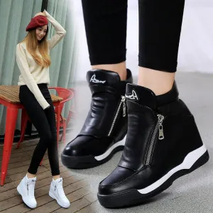 Autumn and Winter Single Shoes Female Increase Casual Double Zipper Wedge Heel Boots Travel Casual High Shoes