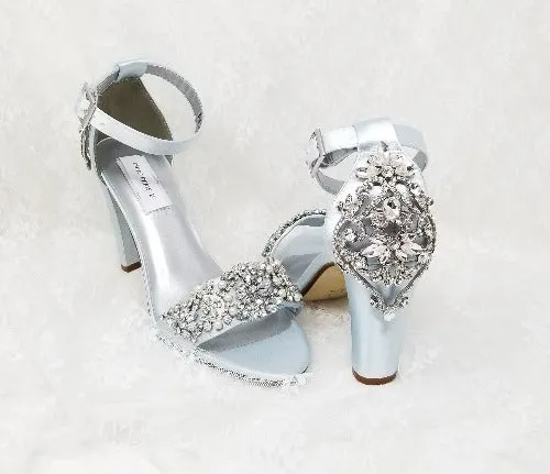 Baby Blue Wedding Shoes with Crystal and Pearl Vamp with Back Crystals