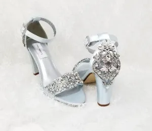 Baby Blue Wedding Shoes with Crystal and Pearl Vamp with Back Crystals