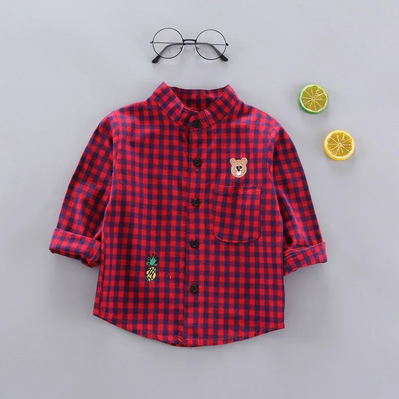 Baby Boys Thin Long Sleeve Cotton Check Shirts - Black, Red, Beige