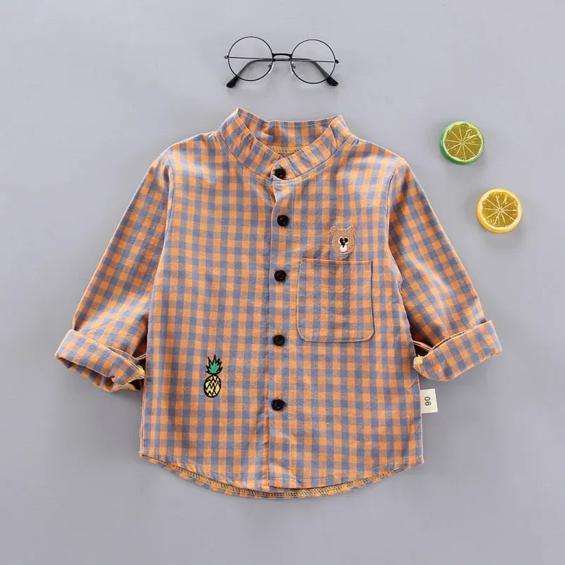 Baby Boys Thin Long Sleeve Cotton Check Shirts - Black, Red, Beige